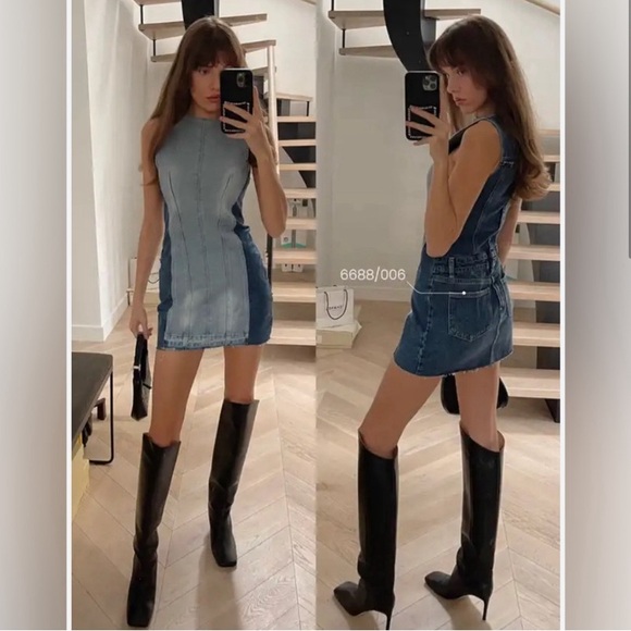 Zara Two Tone Patchwork Denim Dress NWT L - Picture 1 of 6